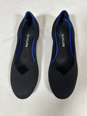 Rothy’s Black Knit Ballet Flats Women’s Size 10 Blue Trim Round Toe Slip On